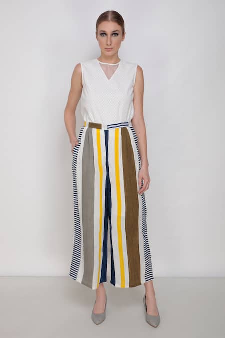 Arcvsh By Pallavi Singh Multi Color Matka Silk Hand Painted Pant 