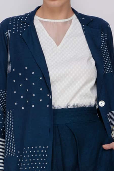 Buy_Arcvsh By Pallavi Singh_Blue Handwoven Noil Silk Printed Jacket_Online_at_Aza_Fashions