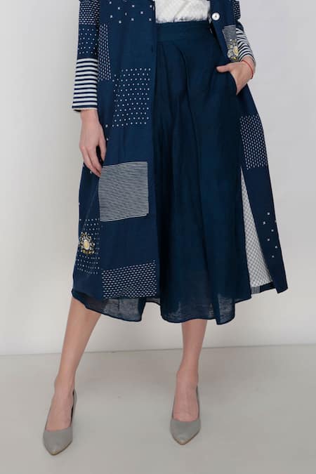 Shop_Arcvsh By Pallavi Singh_Blue Handwoven Noil Silk Printed Jacket_Online_at_Aza_Fashions