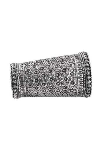 Sangeeta Boochra_Silver Plated Handmade Floral Carved Cuff Bangle _Online_at_Aza_Fashions