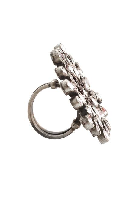 Sangeeta Boochra_Silver Plated Diamonds Handmade Kundan Floral Ring _Online_at_Aza_Fashions