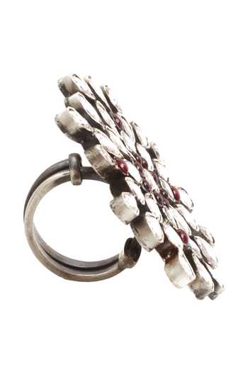 Sangeeta Boochra_Silver Plated Stones Handmade Kundan Floral Ring _Online_at_Aza_Fashions