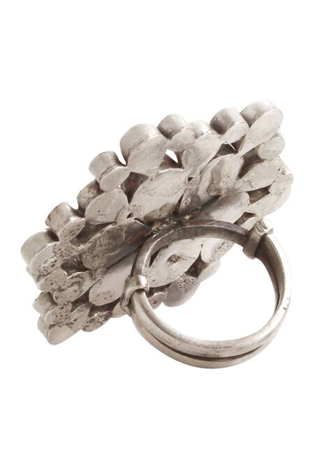 Buy_Sangeeta Boochra_Silver Plated Imitation Diamonds Handmade Kundan Floral Ring _Online_at_Aza_Fashions