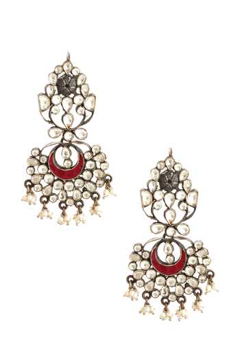 Buy Sangeeta Boochra Silver Plated Stones, Beads Floral Kundan Dangler Earrings at Aza Fashions Buy_Sangeeta Boochra_Silver Plated Stones, Beads Floral Kundan Dangler Earrings _at_Aza_Fashions