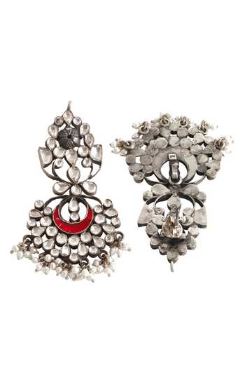 Sangeeta Boochra_Silver Plated Stones, Beads Floral Kundan Dangler Earrings _Online_at_Aza_Fashions