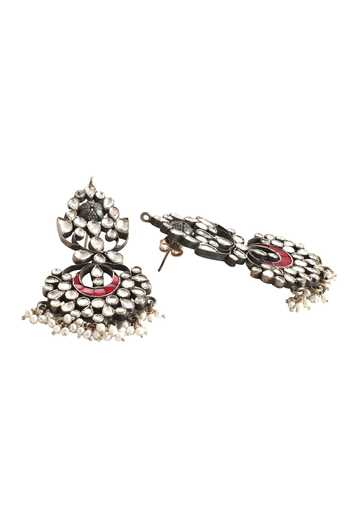 Buy_Sangeeta Boochra_Silver Plated Stones, Beads Floral Kundan Dangler Earrings _Online_at_Aza_Fashions