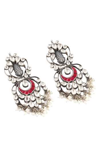 Sangeeta Boochra_Silver Plated Stones, Beads Kundan Crescent Moon Danglers _Online_at_Aza_Fashions