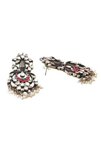 Buy_Sangeeta Boochra_Silver Plated Stones, Beads Kundan Crescent Moon Danglers _Online_at_Aza_Fashions