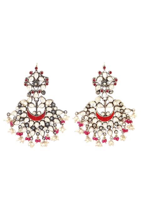 Buy_Sangeeta Boochra_Silver Plated Stones, Beads, Rhinestones Handmade Kundan Danglers _Online_at_Aza_Fashions