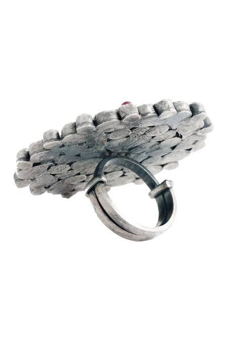 Buy_Sangeeta Boochra_Silver Plated Handmade Kundan Floral Ring _Online_at_Aza_Fashions