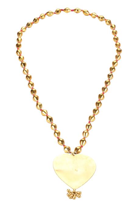 Sangeeta Boochra_Gold Plated Handmade Carved Pendant Necklace _Online_at_Aza_Fashions