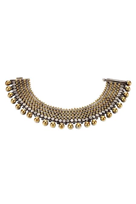 Shop_Sangeeta Boochra_Gold Plated Beads Handmade Anklet _at_Aza_Fashions