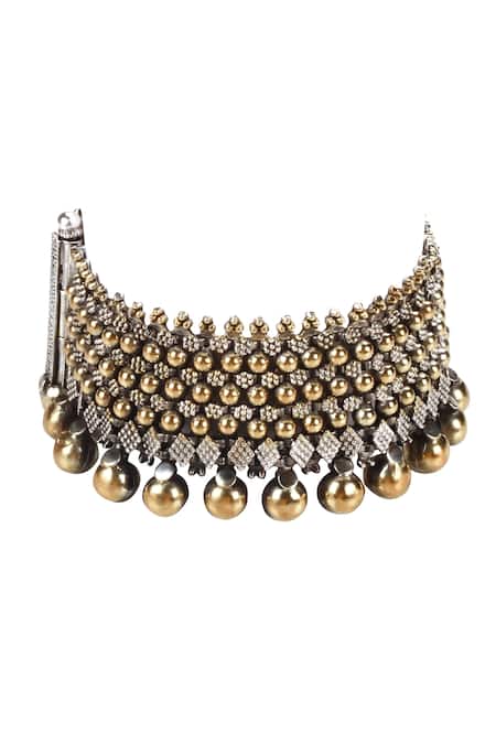 Sangeeta Boochra_Gold Plated Beads Handmade Anklet _Online_at_Aza_Fashions