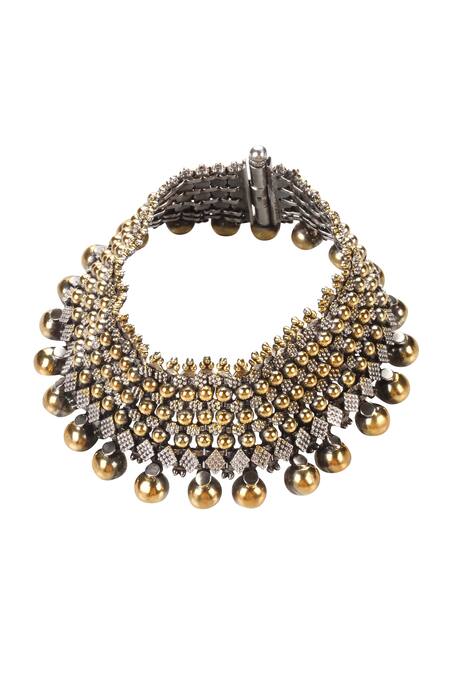 Shop_Sangeeta Boochra_Gold Plated Beads Handmade Anklet _Online_at_Aza_Fashions