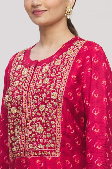 Shyam Narayan Prasad_Red Round Floral Print Kurta Set _at_Aza_Fashions