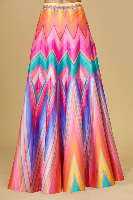 Buy_Siddhartha Bansal_Multi Color Dupion Chevron Print Lehenga _Online_at_Aza_Fashions