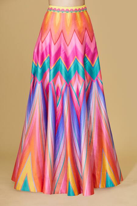 Siddhartha Bansal_Multi Color Dupion Chevron Print Lehenga _Online_at_Aza_Fashions