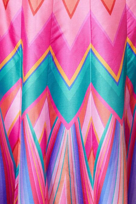 Shop_Siddhartha Bansal_Multi Color Dupion Chevron Print Lehenga _Online_at_Aza_Fashions