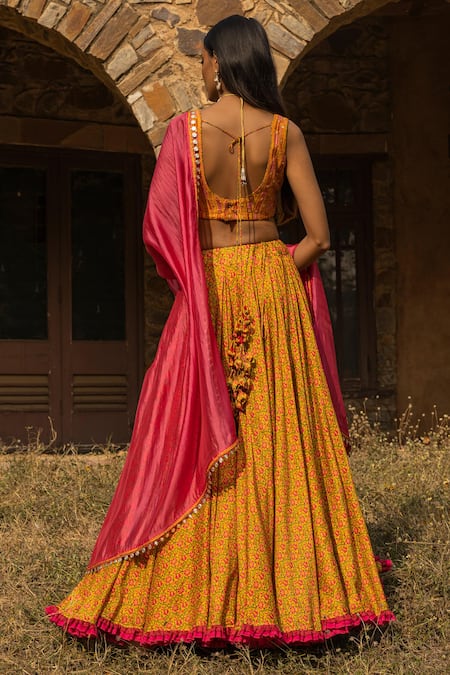 Punit Balana Silk Chanderi Printed Lehenga Set 