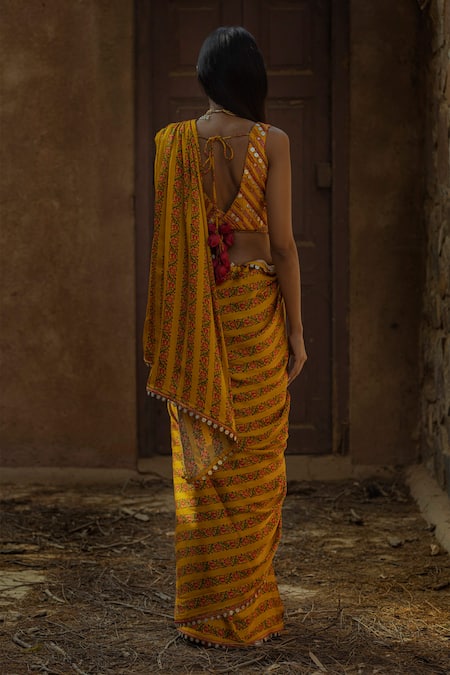 Punit Balana Silk Satin Printed Saree with Blouse 