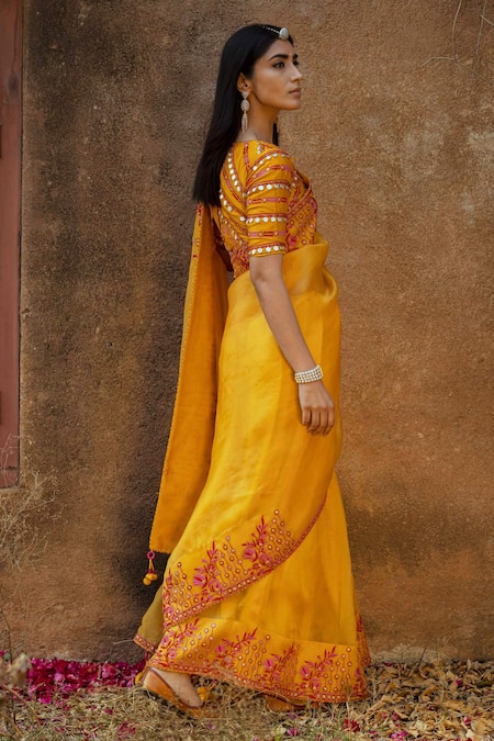 Shop Punit Balana Yellow Silk Organza Saree With Blouse at Aza Fashions Shop_Punit Balana_Yellow Silk Organza Saree With Blouse _at_Aza_Fashions