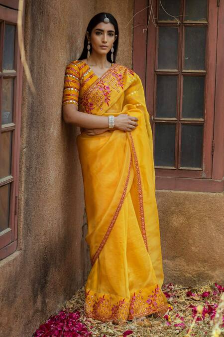 Punit Balana Yellow Silk Organza Saree With Blouse Online at Aza Fashions Punit Balana_Yellow Silk Organza Saree With Blouse _Online_at_Aza_Fashions