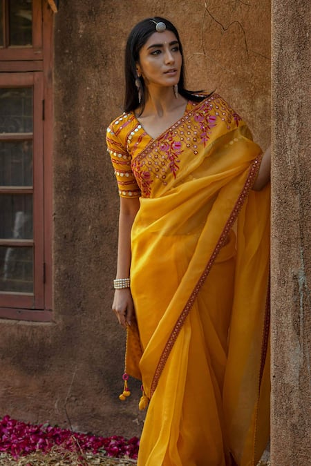 Buy Punit Balana Yellow Silk Organza Saree With Blouse Online at Aza Fashions Buy_Punit Balana_Yellow Silk Organza Saree With Blouse _Online_at_Aza_Fashions