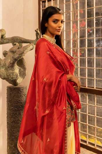 Punit Balana_Yellow Satin  Dupatta Organza Kurta And Dhoti Pant Set _Online_at_Aza_Fashions