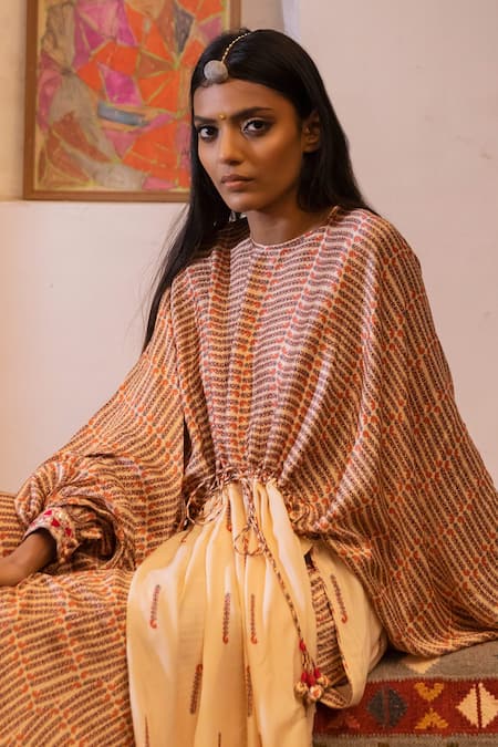 Shop_Punit Balana_Yellow Satin Silk Kaftan Tunic And Sharara Pant Set _at_Aza_Fashions