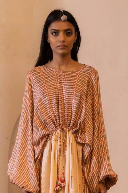 Punit Balana_Yellow Satin Silk Kaftan Tunic And Sharara Pant Set _Online_at_Aza_Fashions