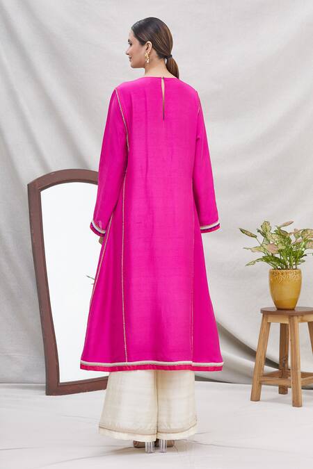 Shop Ekta Singh Pink Silk Round Panelled Kurta Set at Aza Fashions Shop_Ekta Singh_Pink Silk Round Panelled Kurta Set _at_Aza_Fashions