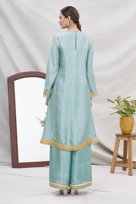 Shop Ekta Singh Blue Silk Round Panelled Kurta Set at Aza Fashions Shop_Ekta Singh_Blue Silk Round Panelled Kurta Set _at_Aza_Fashions