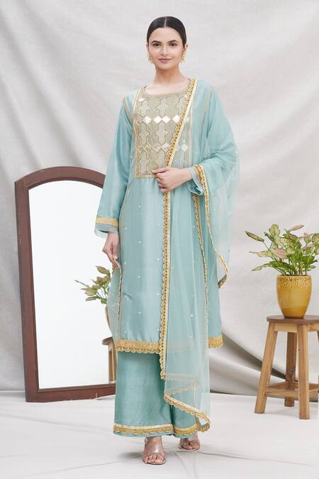 Ekta Singh Blue Silk Round Panelled Kurta Set Online at Aza Fashions Ekta Singh_Blue Silk Round Panelled Kurta Set _Online_at_Aza_Fashions