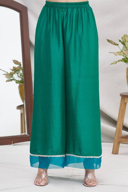 Shop Ekta Singh Green Silk Round Panelled Kurta Set Online at Aza Fashions Shop_Ekta Singh_Green Silk Round Panelled Kurta Set _Online_at_Aza_Fashions