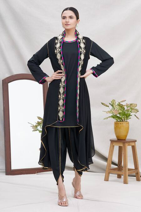 Ekta Singh Black Georgette Round Asymmetric Cape And Dhoti Pant Set Online at Aza Fashions Ekta Singh_Black Georgette Round Asymmetric Cape And Dhoti Pant Set _Online_at_Aza_Fashions