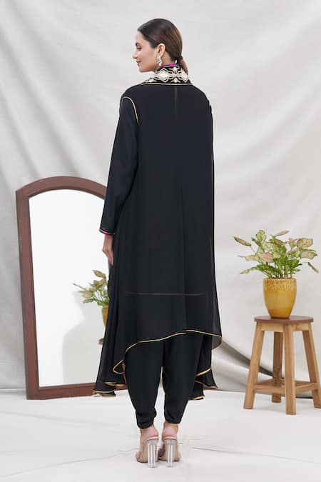Shop Ekta Singh Black Georgette Round Asymmetric Cape And Dhoti Pant Set at Aza Fashions Shop_Ekta Singh_Black Georgette Round Asymmetric Cape And Dhoti Pant Set _at_Aza_Fashions