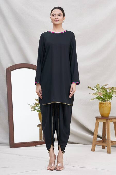 Buy Ekta Singh Black Georgette Round Asymmetric Cape And Dhoti Pant Set Online at Aza Fashions Buy_Ekta Singh_Black Georgette Round Asymmetric Cape And Dhoti Pant Set _Online_at_Aza_Fashions