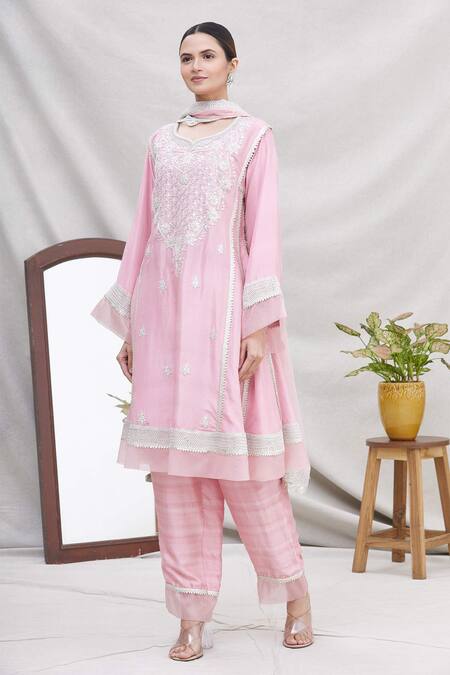 Ekta Singh_Pink Silk Round Panelled Kurta Set _Online_at_Aza_Fashions