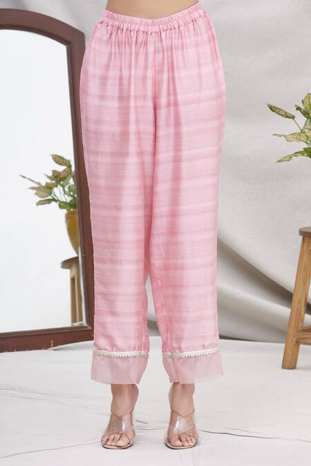 Shop_Ekta Singh_Pink Silk Round Panelled Kurta Set _Online_at_Aza_Fashions