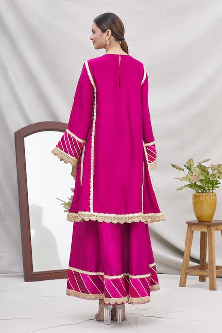 Shop Ekta Singh Pink Silk Round Kurta Gharara Set at Aza Fashions Shop_Ekta Singh_Pink Silk Round Kurta Gharara Set _at_Aza_Fashions