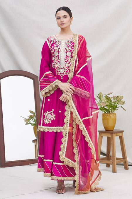 Ekta Singh Pink Silk Round Kurta Gharara Set Online at Aza Fashions Ekta Singh_Pink Silk Round Kurta Gharara Set _Online_at_Aza_Fashions