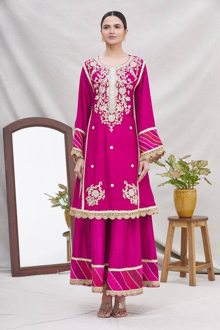 Buy Ekta Singh Pink Silk Round Kurta Gharara Set Online at Aza Fashions Buy_Ekta Singh_Pink Silk Round Kurta Gharara Set _Online_at_Aza_Fashions
