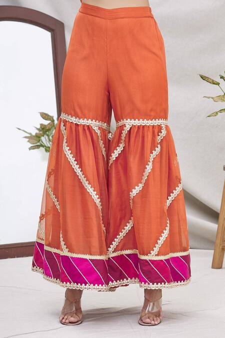 Shop Ekta Singh Orange Silk Round Kurta Sharara Set Online at Aza Fashions Shop_Ekta Singh_Orange Silk Round Kurta Sharara Set _Online_at_Aza_Fashions