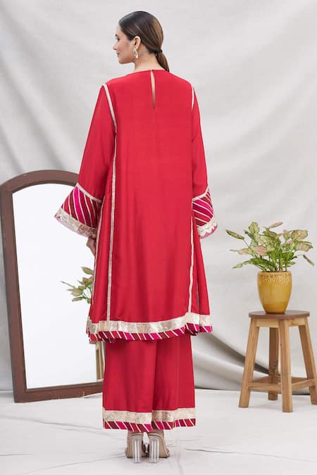 Shop Ekta Singh Red Silk Round Panelled Kurta Set at Aza Fashions Shop_Ekta Singh_Red Silk Round Panelled Kurta Set _at_Aza_Fashions