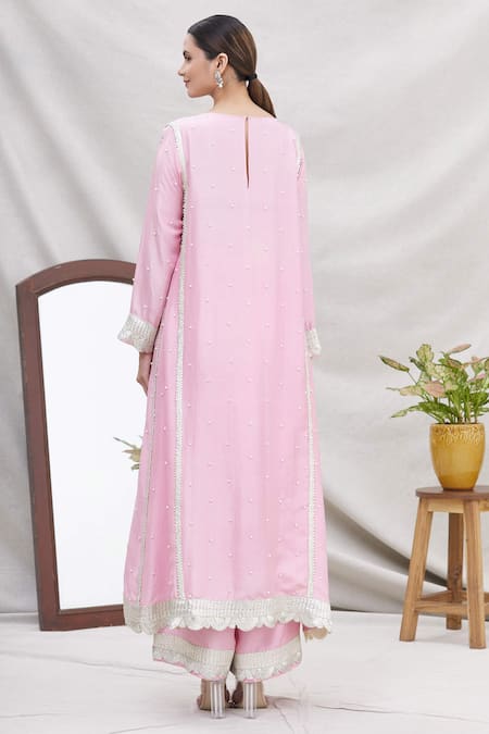 Shop Ekta Singh Pink Silk Round Kurta Set at Aza Fashions Shop_Ekta Singh_Pink Silk Round Kurta Set _at_Aza_Fashions