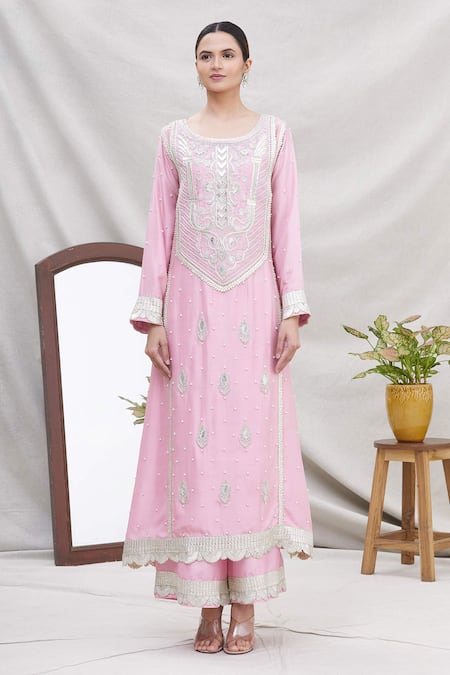 Buy Ekta Singh Pink Silk Round Kurta Set Online at Aza Fashions Buy_Ekta Singh_Pink Silk Round Kurta Set _Online_at_Aza_Fashions