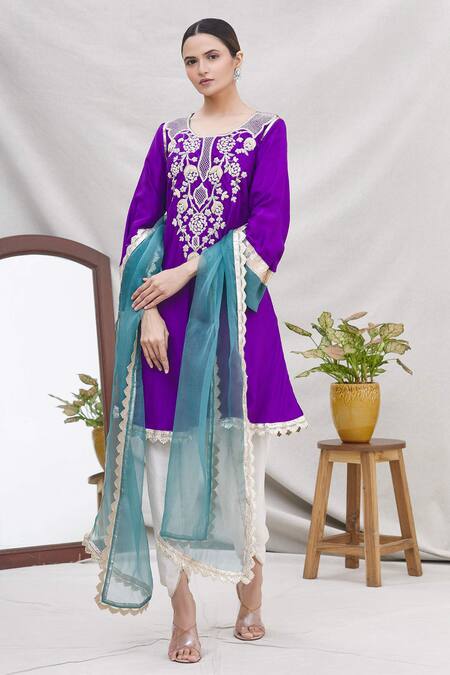 Buy Ekta Singh Purple Silk, Organza Round Kurta And Dhoti Pant Set Online at Aza Fashions Buy_Ekta Singh_Purple Silk, Organza Round Kurta And Dhoti Pant Set _Online_at_Aza_Fashions