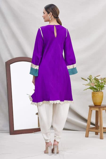 Shop Ekta Singh Purple Silk, Organza Round Kurta And Dhoti Pant Set at Aza Fashions Shop_Ekta Singh_Purple Silk, Organza Round Kurta And Dhoti Pant Set _at_Aza_Fashions