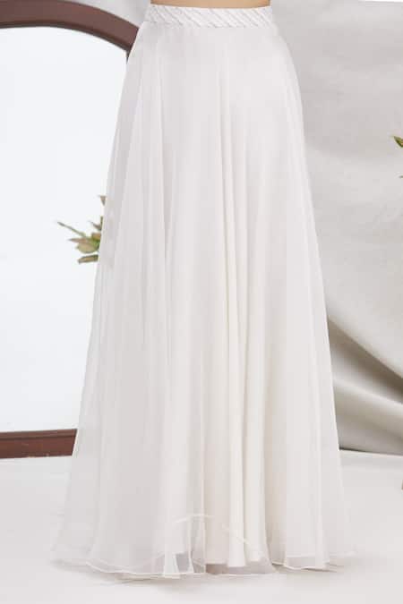 Shop_Ekta Singh_Blue Organza, Velvet V Neck Cropped Jacket And Skirt Set _Online_at_Aza_Fashions