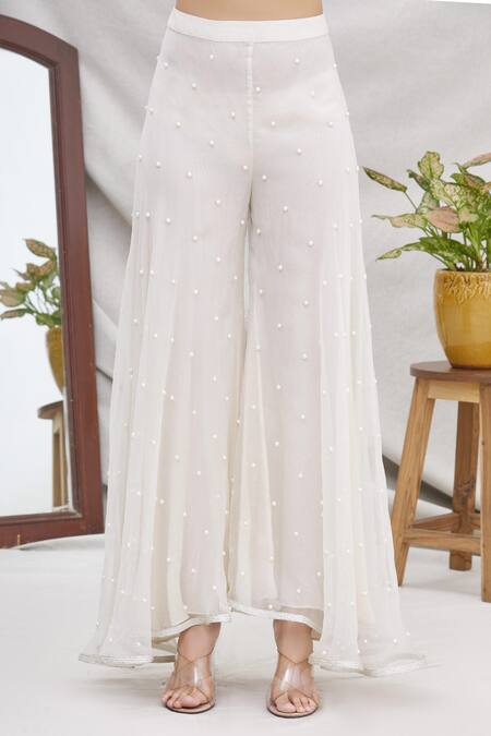 Shop_Ekta Singh_Silver Silk V Neck Embroidered Jacket And Pant Set  _Online_at_Aza_Fashions